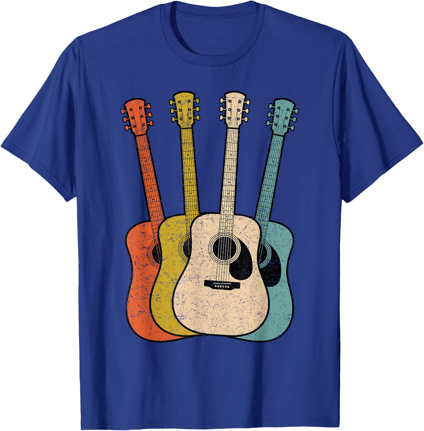 Retro Acoustic Guitar Vintage Guitarist Cool Music Graphic T-Shirt - T-Shirt | Royal