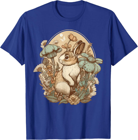 Cute Cottagecore Floral Rabbit Aesthetic Girls Women Graphic T-Shirt - T-Shirt | Royal