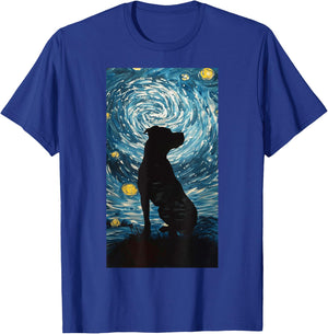 Silhouette Pitbull Against Dog Starry night T-Shirt - T-Shirt | Royal