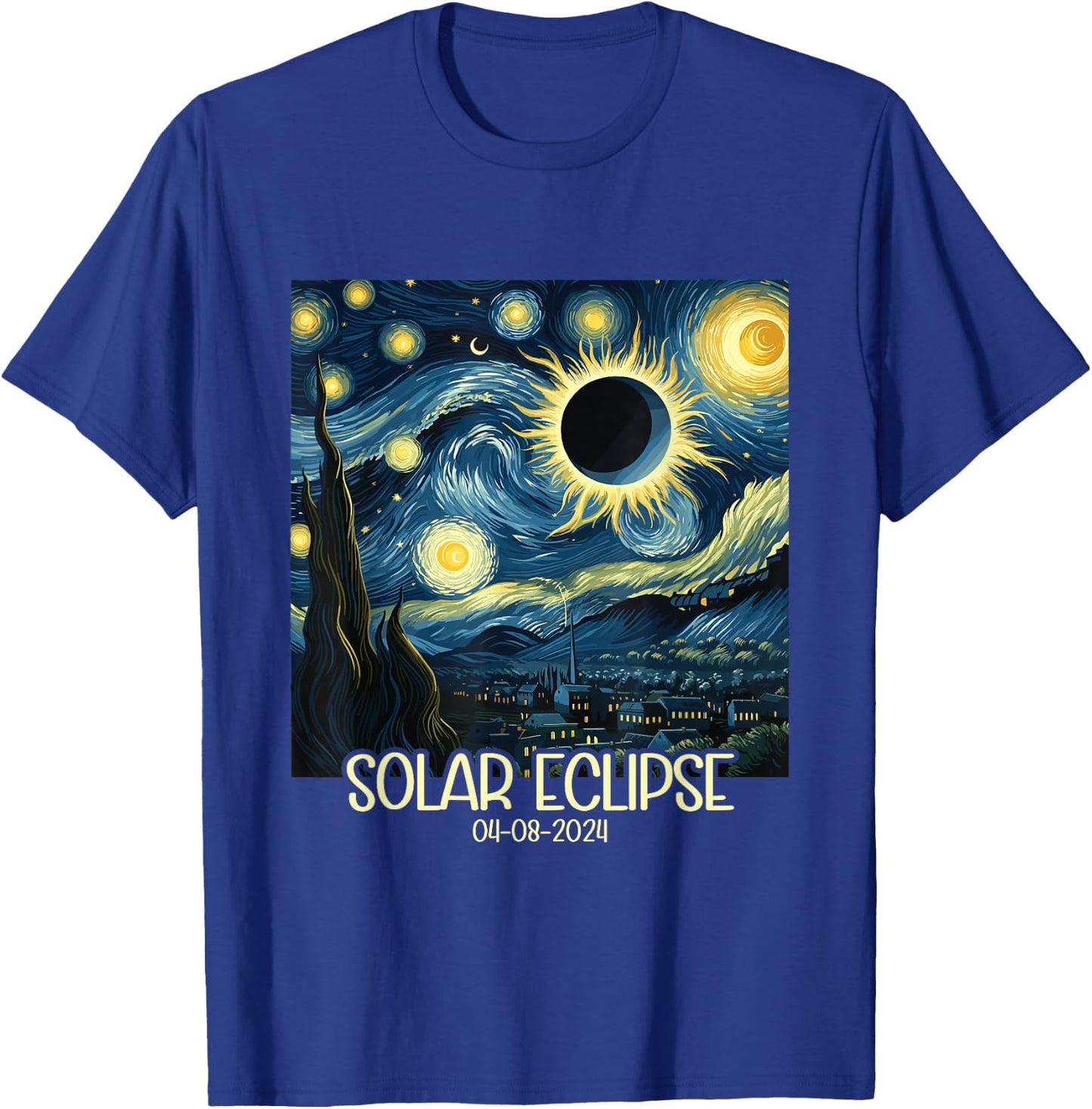 Van Gogh Starry Night Total Solar Eclipse April 8 2024 T-Shirt - T-Shirt | Royal