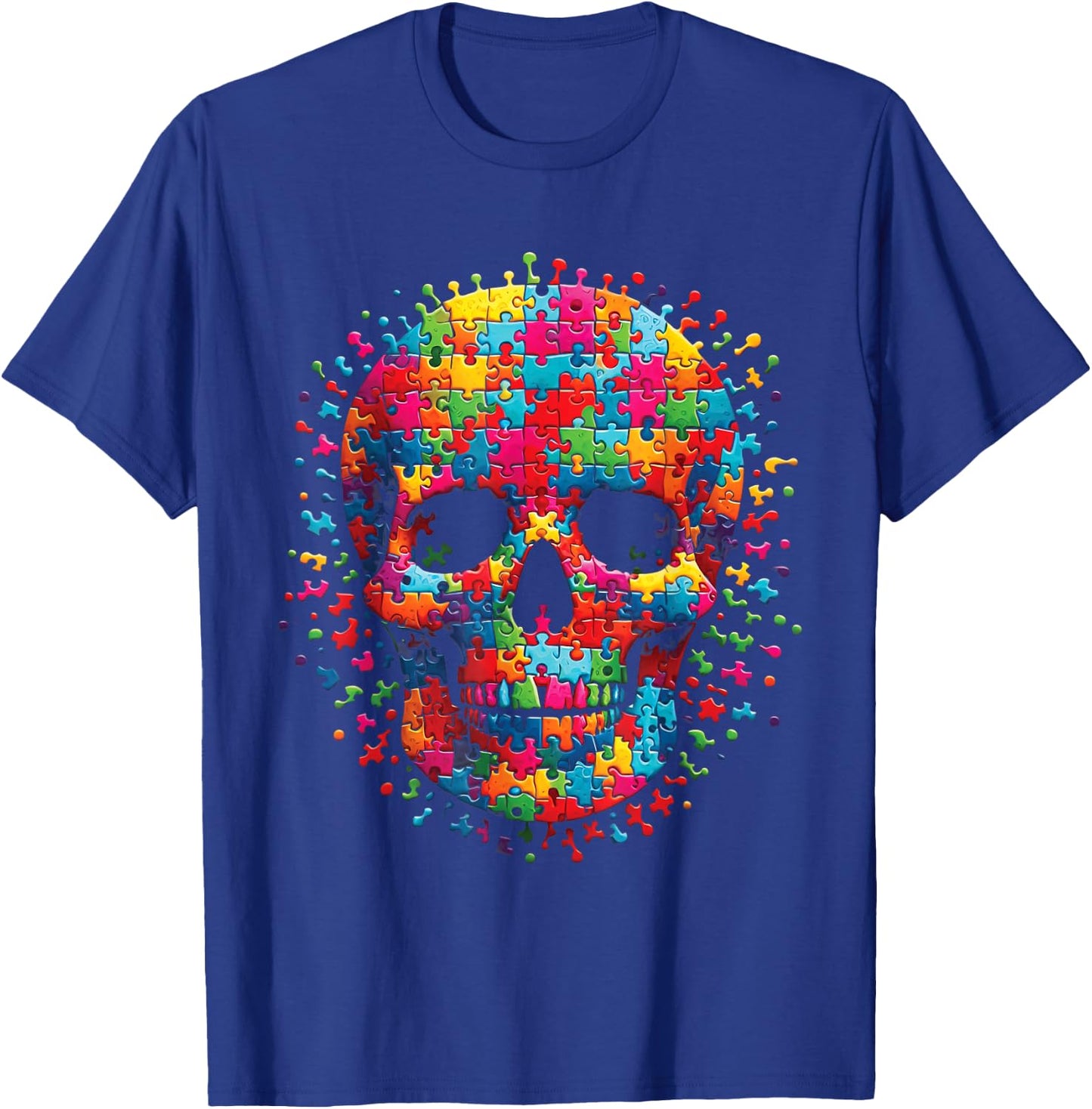 Skull Autism Awareness Autistic Supporter Men Women Boy Kids T-Shirt - T-Shirt | Royal