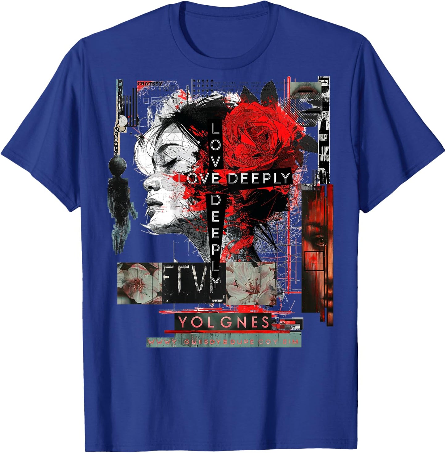 Rose | Backprint | Art Women Graphic Artwork Rose T-Shirt - T-Shirt | Royal