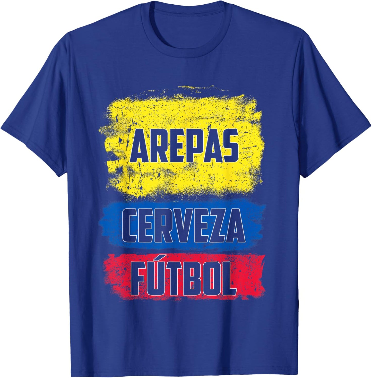 Arepas Cerveza Futbol Colombian Flag Distress Colombia Flag T-Shirt - T-Shirt | Royal