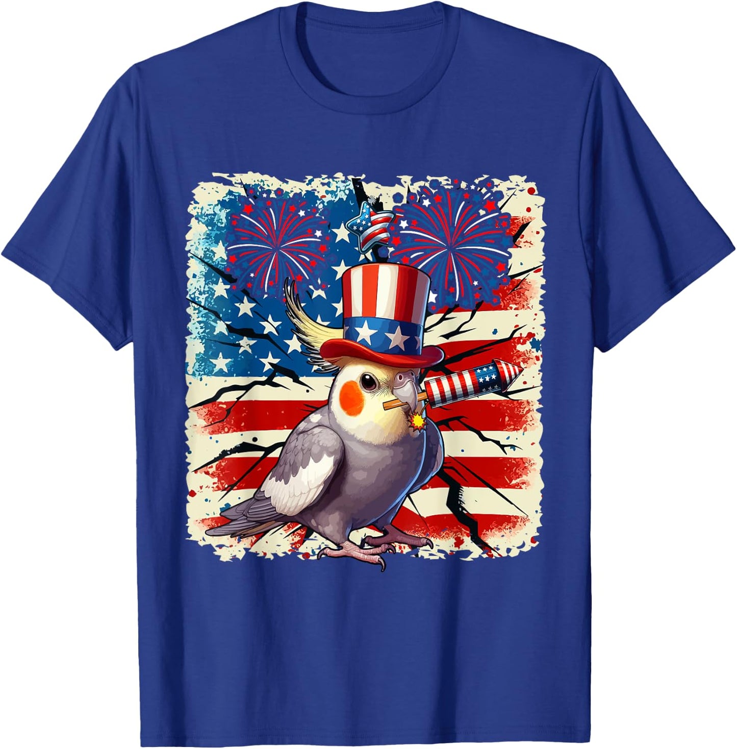 4th Of July US Flag Fireworks Cockatiel Costume Bird Lover T-Shirt - T-Shirt | Royal