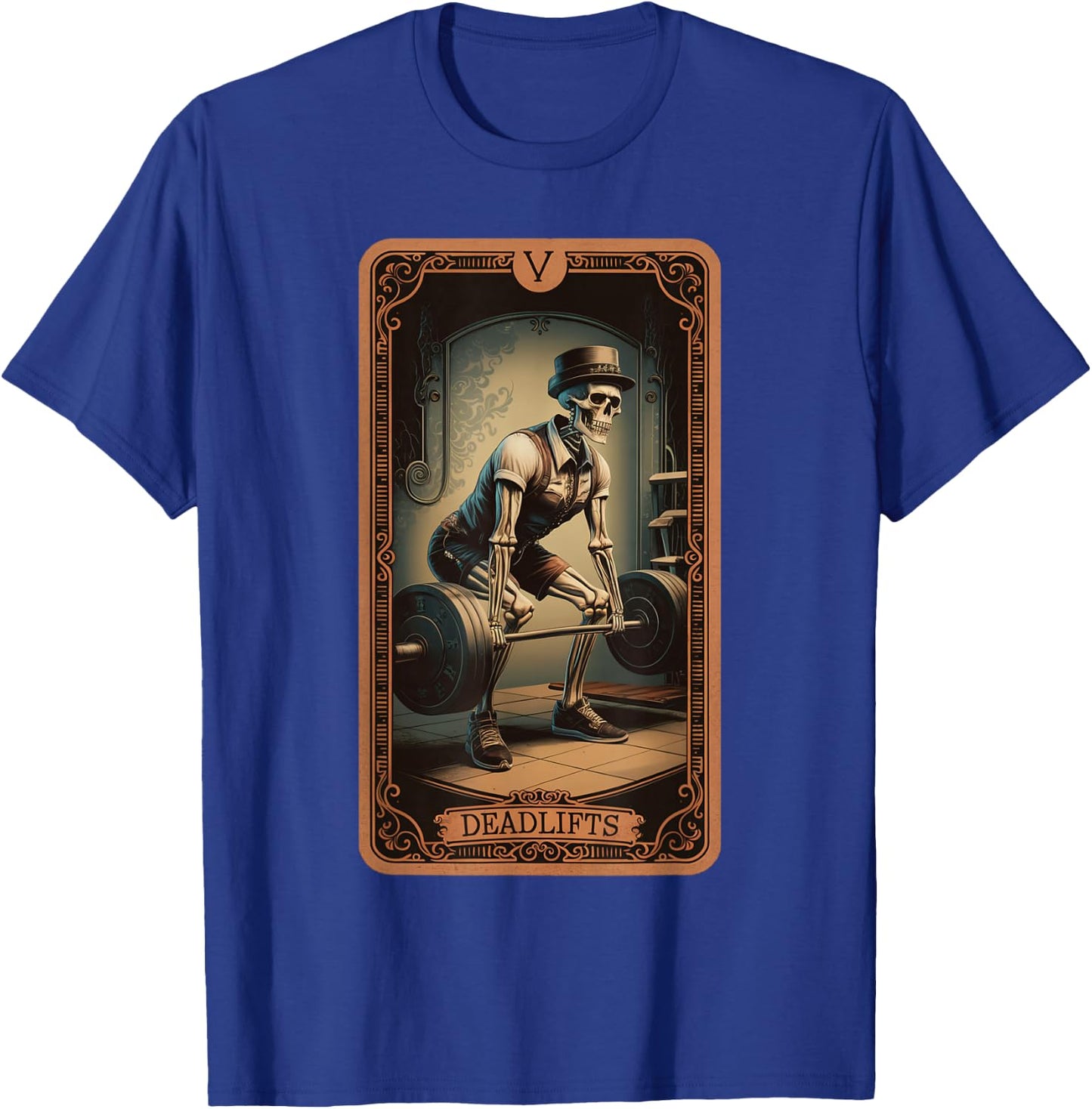 Tarot Card Skeleton Deadlifts Powerlifting Weightlifting Gym T-Shirt - T-Shirt | Royal