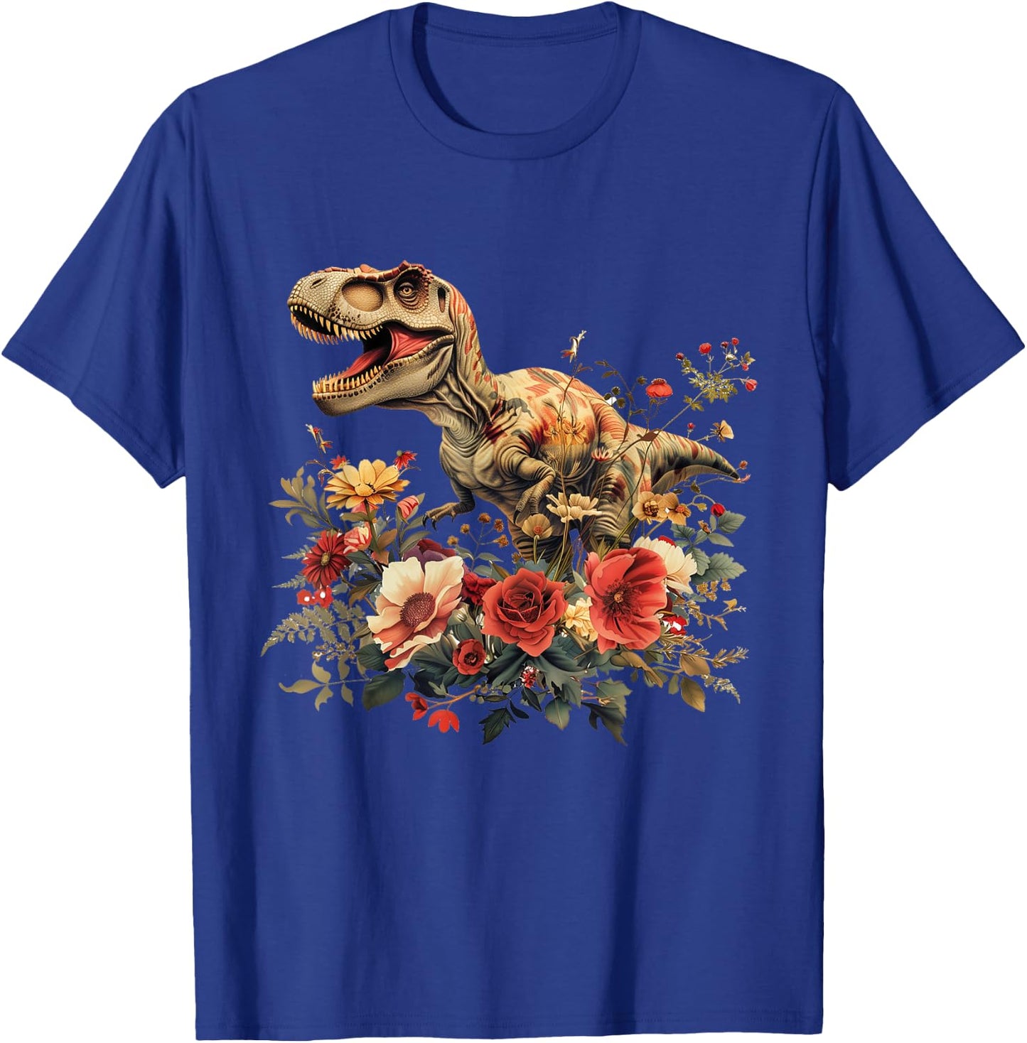 Trex Dinosaur Dino Floral Flower T-Shirt - T-Shirt | Royal