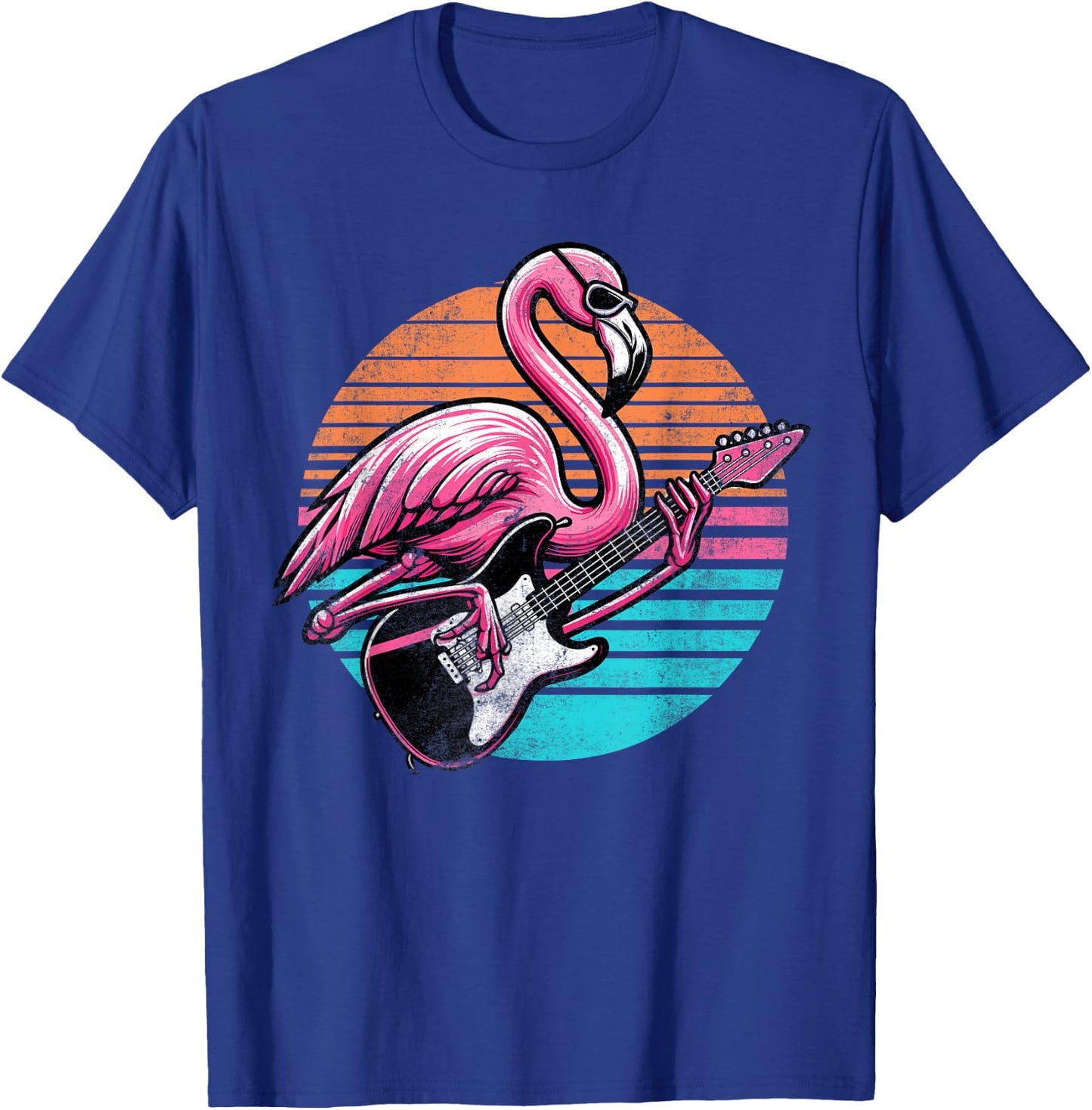 Vintage Style Flamingo Playing Guitar Rock And Roll Retro T-Shirt - T-Shirt | Royal