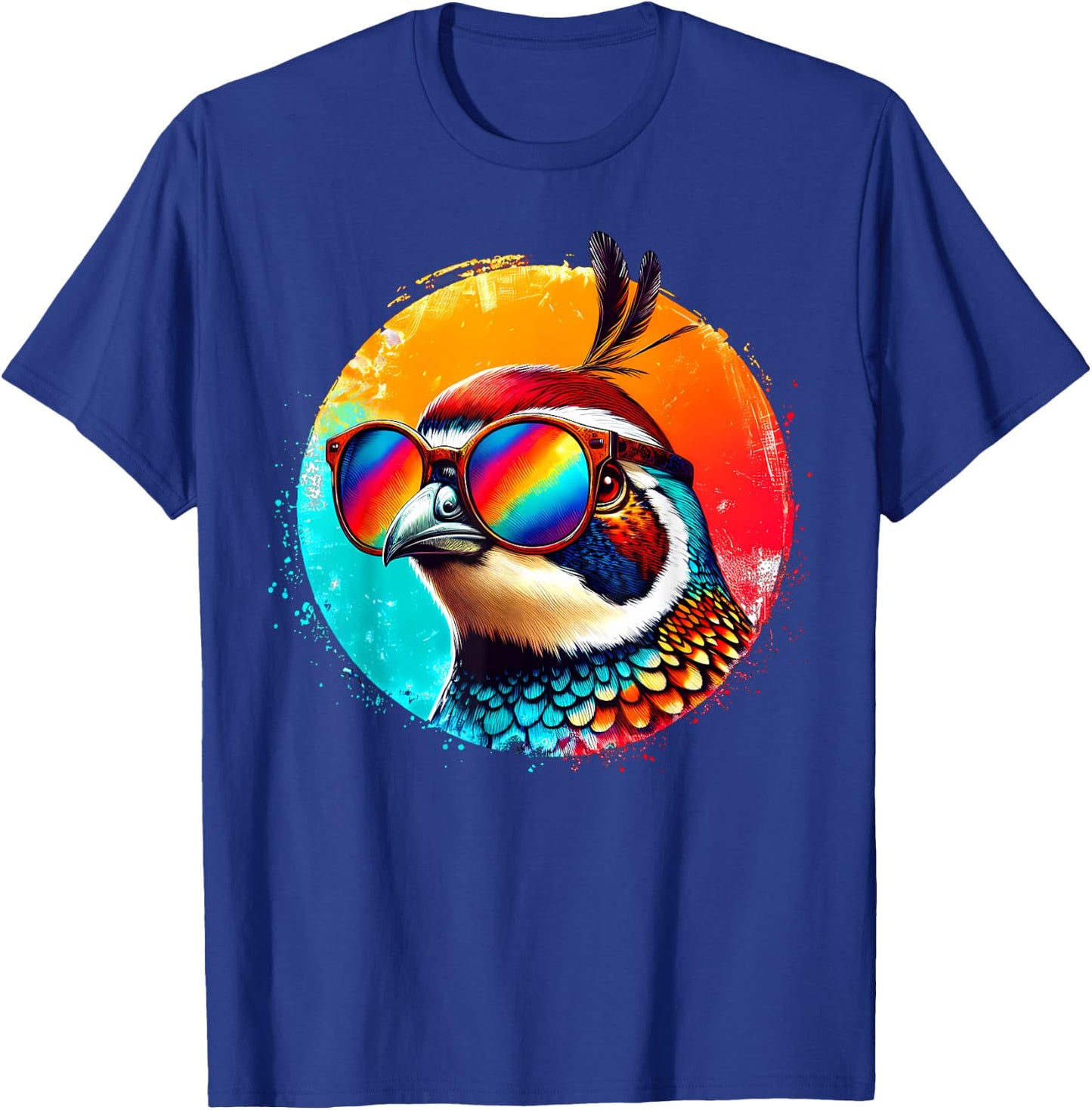 Cool Tie Dye Quail Sunglasses Bird Illustration Art T-Shirt - T-Shirt | Royal