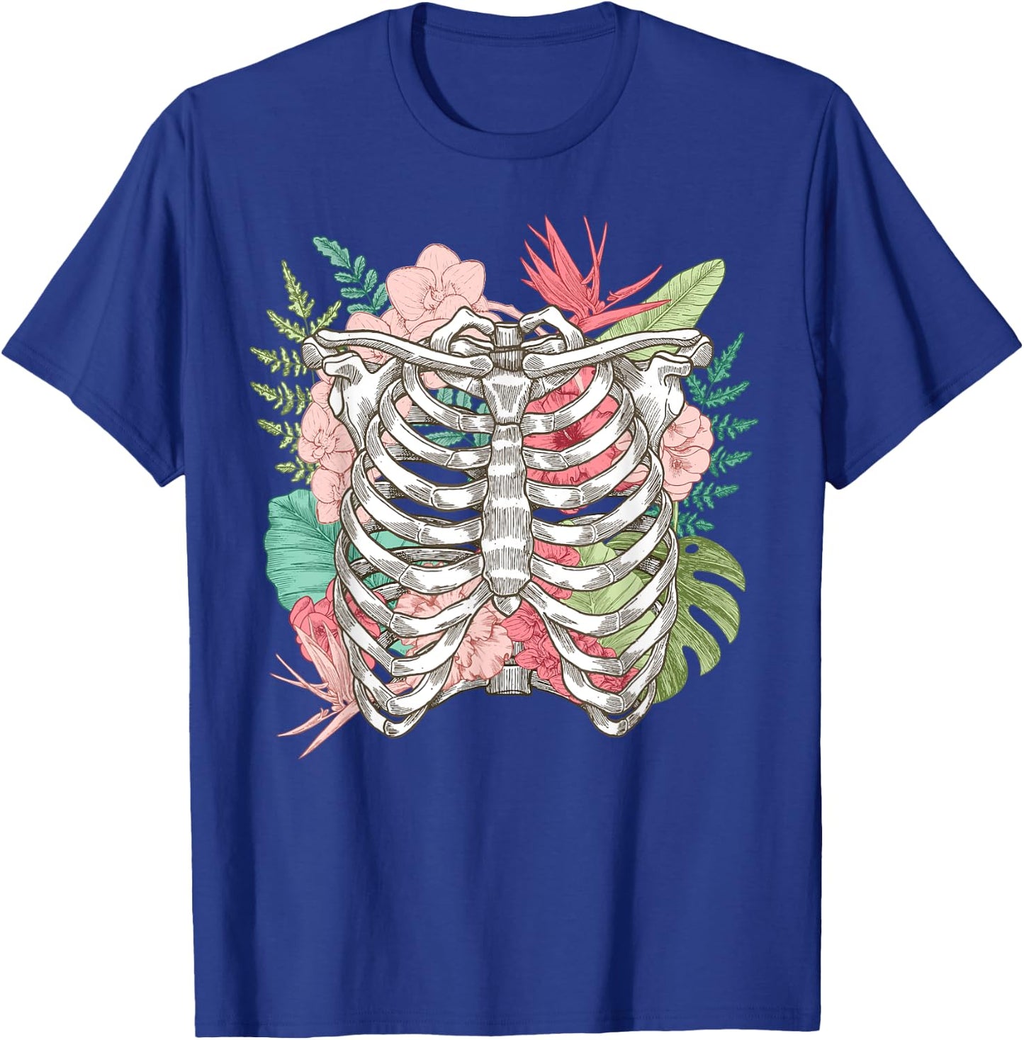 Skeleton Flowers Rib Cage X-Ray Funny Halloween T-Shirt - T-Shirt | Royal