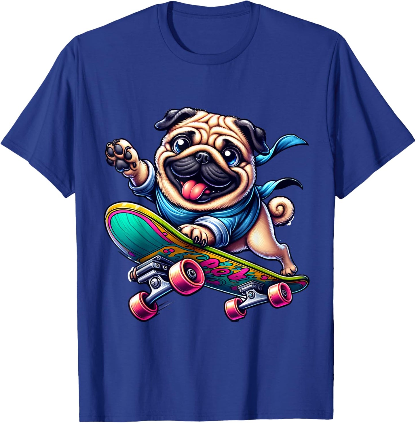Pug on a Skateboard T-Shirt - T-Shirt | Royal