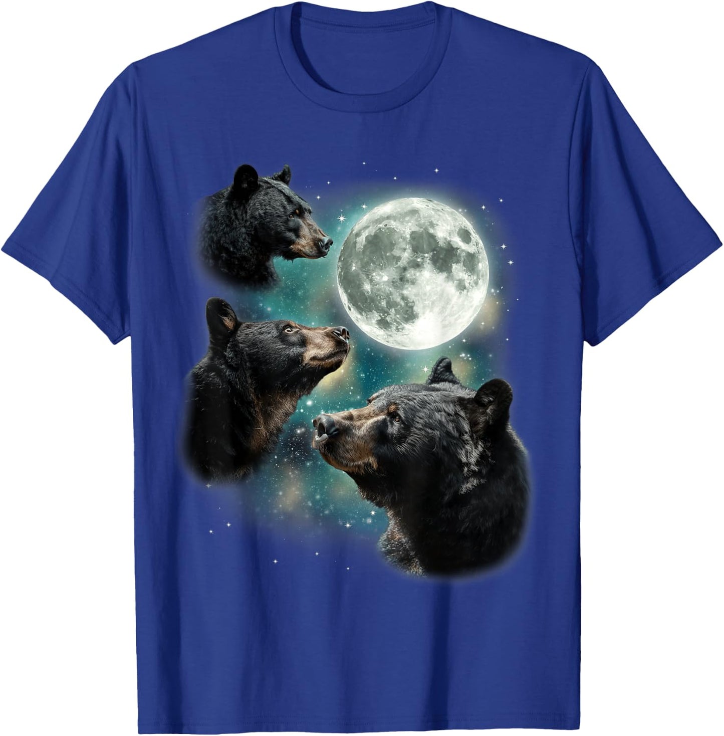 Three Black Bear Moon | 3 Wild Bears Gazing at The Moonlight T-Shirt - T-Shirt | Royal