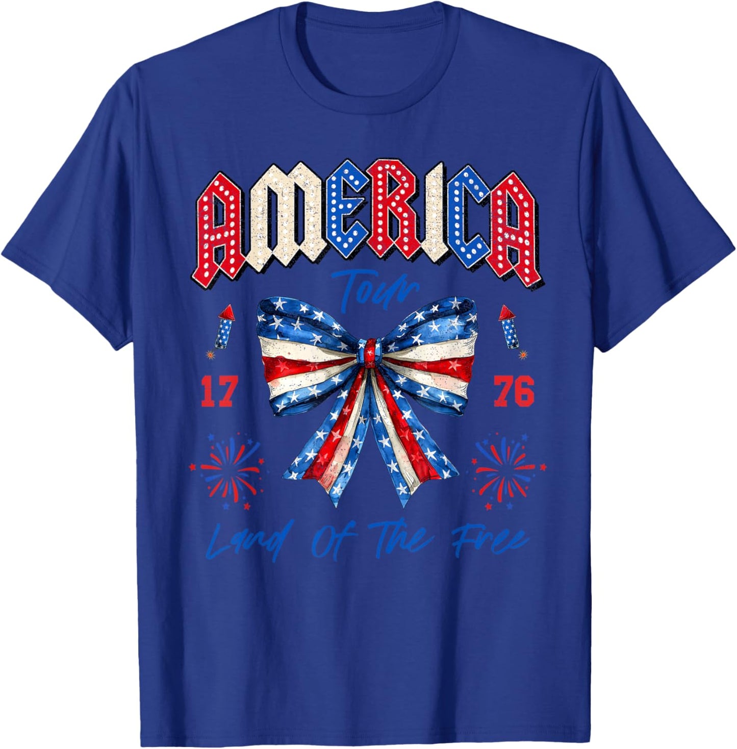 America Tour 1776 Coquette Bow Freedom Patriotic 4th Of July T-Shirt - T-Shirt | Royal