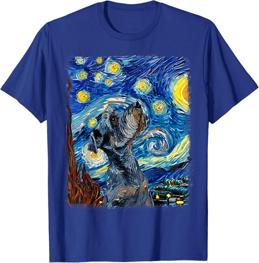 Miniature Schnauzer Dog Starry Night Painting T-Shirt - T-Shirt | Royal