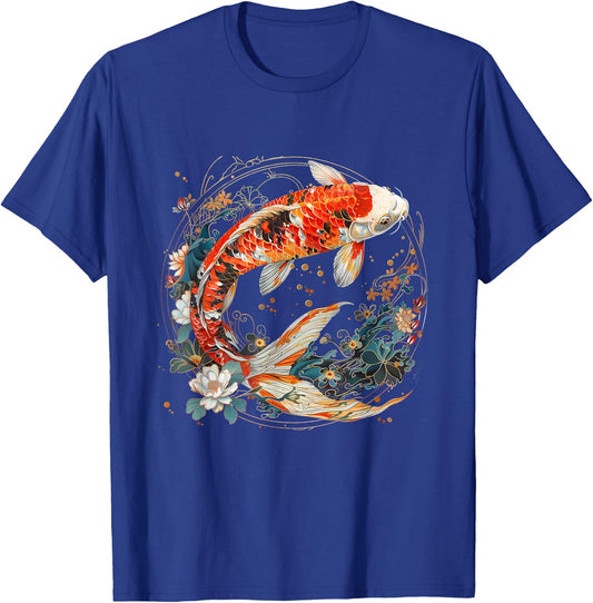 Koi Fish Lotus Japanese Pond Lover Japanese Koi Carp Fish T-Shirt - T-Shirt | Royal