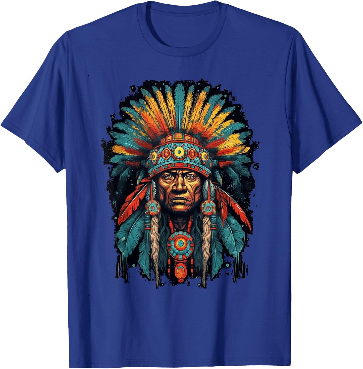 Native American Indian Headdress Traditional Art Men Women T-Shirt - T-Shirt | Royal