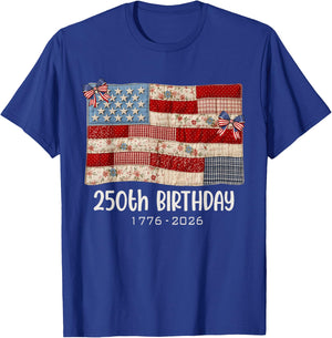 250th Birthday Patchwork Vintage Americana Quilt Mom Grandma T-Shirt - T-Shirt | Royal