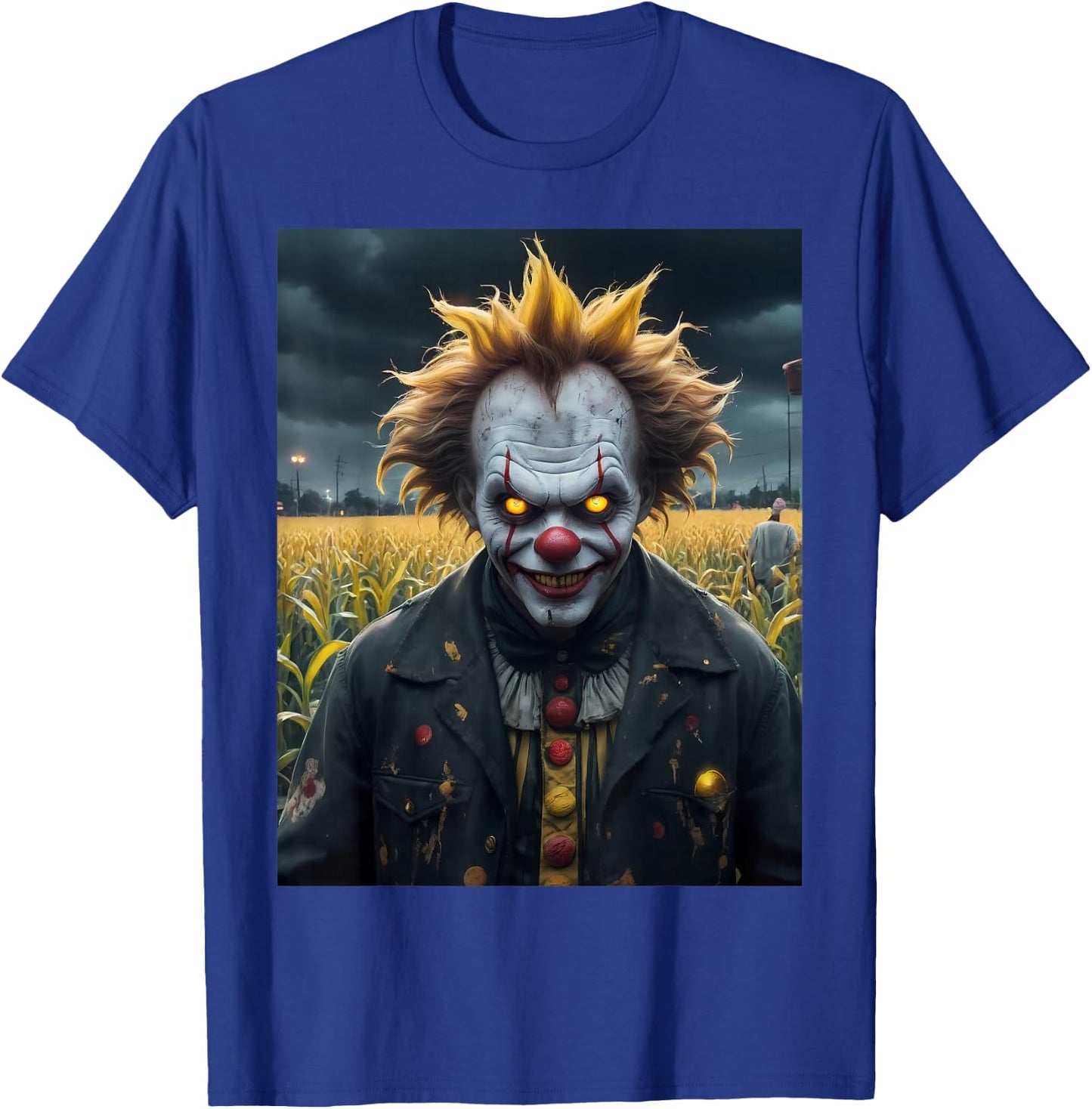 Evil Clown a Corn Field Monster Dark Horror Scary Spooky T-Shirt - T-Shirt | Royal