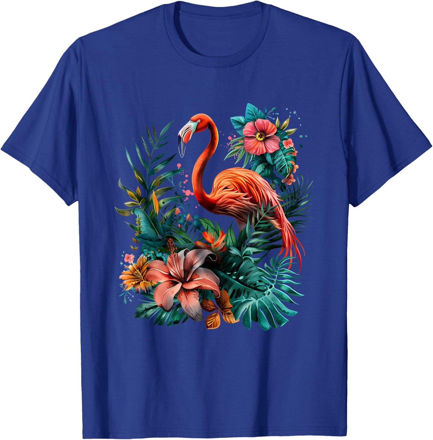 Pink Flamingo Bird Floral Artwork Nature Pink Flamingo Bird T-Shirt - T-Shirt | Royal