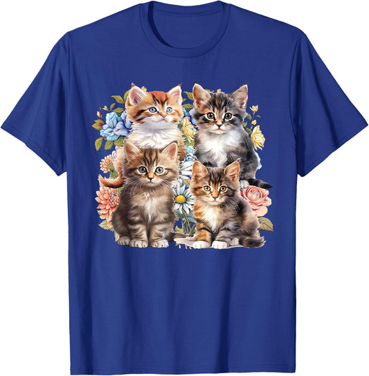 Vintage Cute Kitten Flower Cat Lover Cottagecore Aesthetic T-Shirt - T-Shirt | Royal