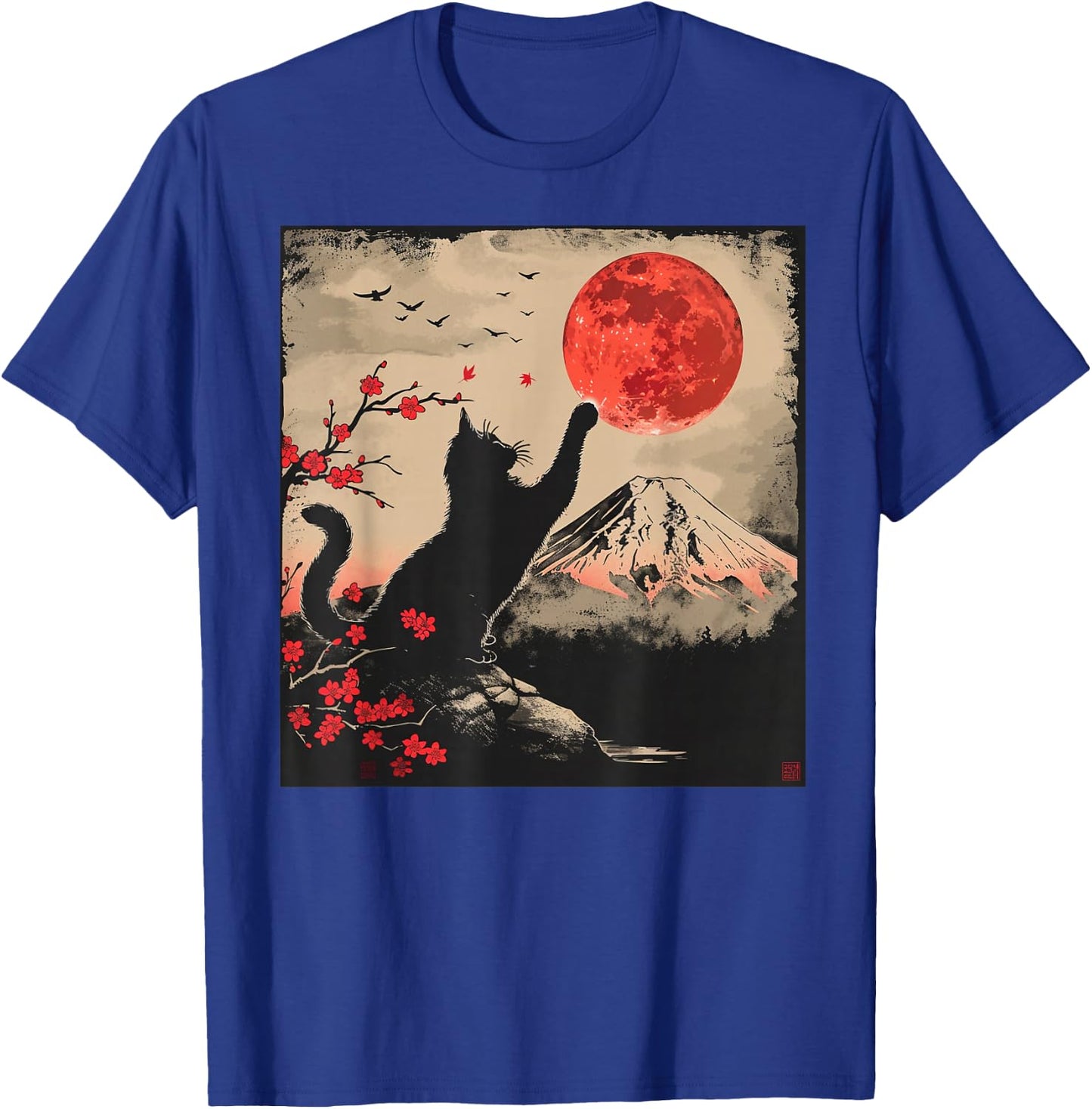 Vintage Japan Art Japanese Theme Retro Print Black Cat T-Shirt - T-Shirt | Royal