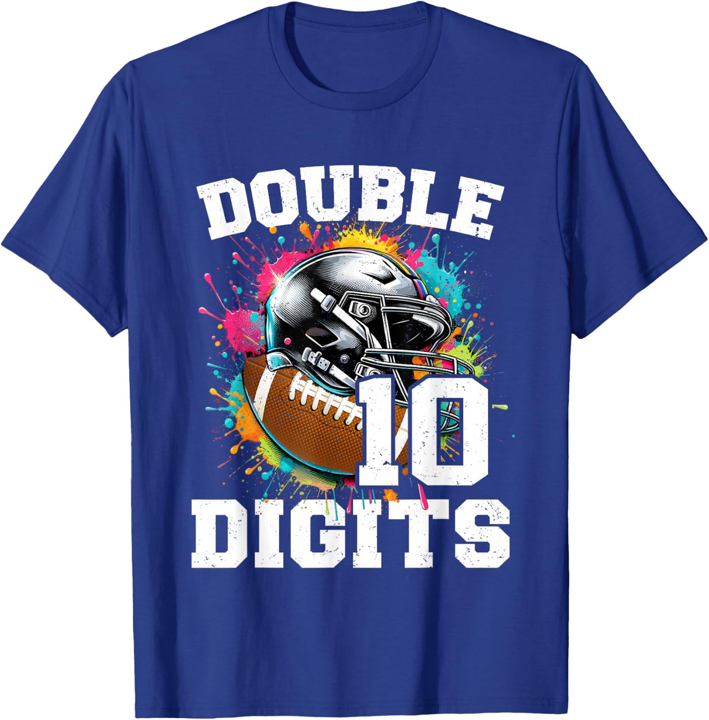 10th Birthday Boy Double Digits 10 Year Old Football T-Shirt - T-Shirt | Royal