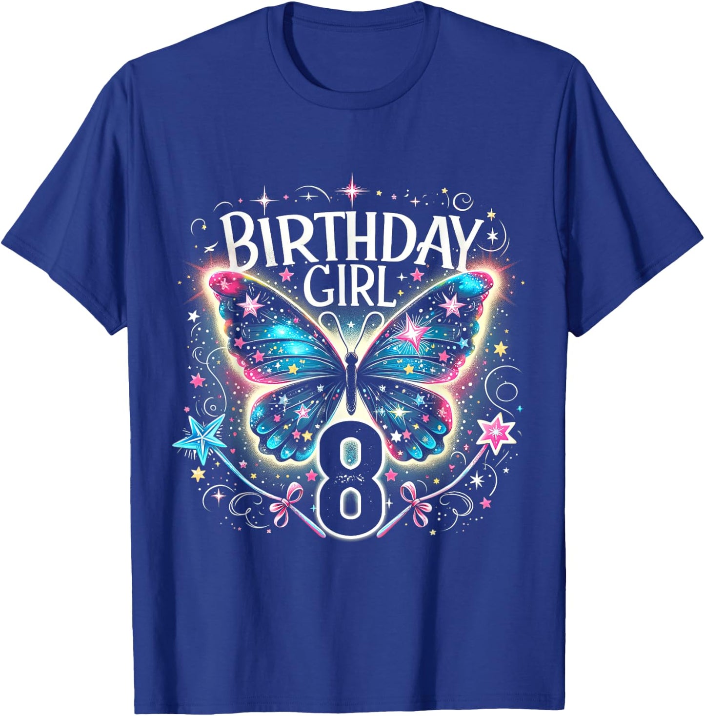 8th Birthday Girl Butterflies 8 Years Old Girls Butterfly T-Shirt - T-Shirt | Royal
