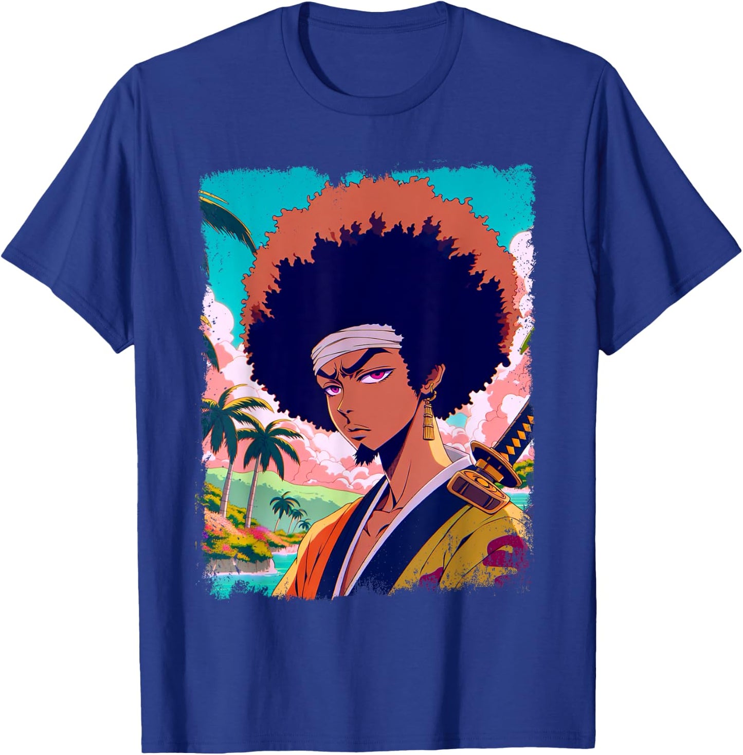 Afro-American Samurai Anime Manga Fighter Japanese Graphic T-Shirt - T-Shirt | Royal