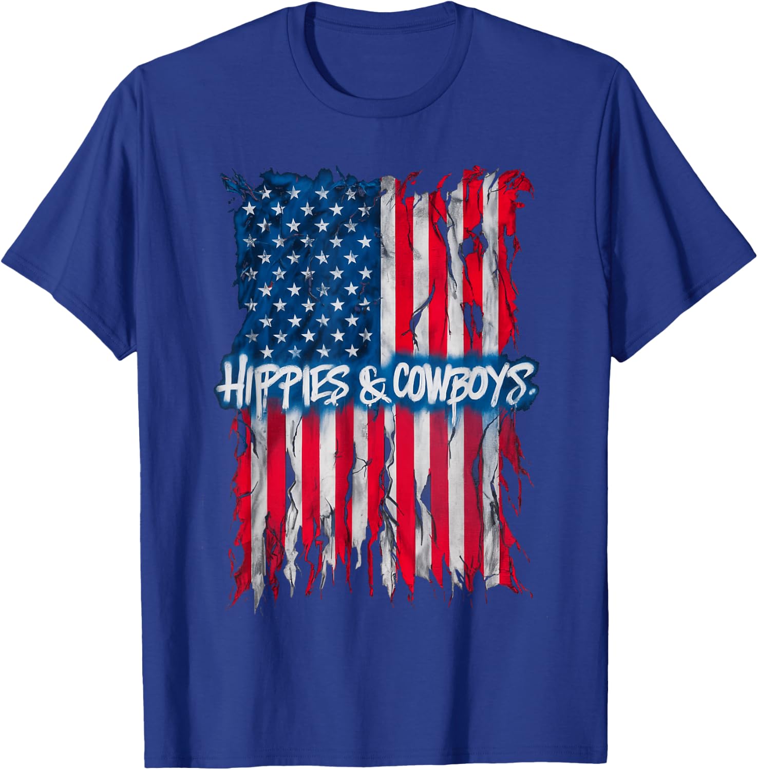 Raisin Hell With The Hippies And Cowboys American Flag T-Shirt - T-Shirt | Royal
