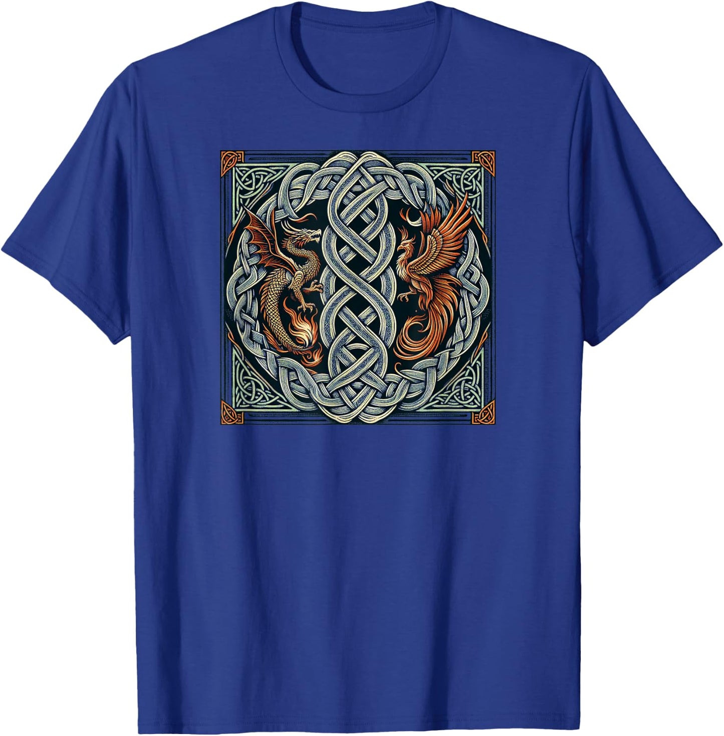 Intricate Celtic Knot with Dragon and Phoenix T-Shirt - T-Shirt | Royal