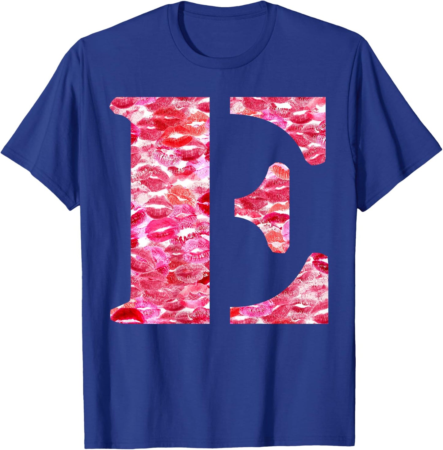 Back Print Only - Lipstick Kisses For Boyfriend Letter E T-Shirt - T-Shirt | Royal