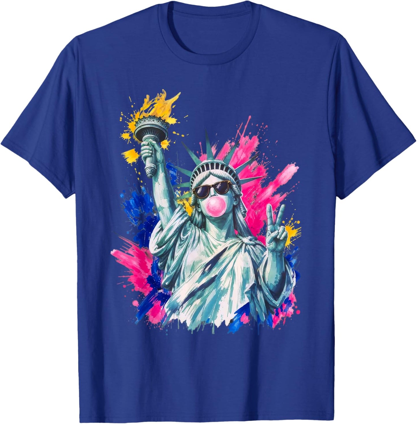 Preppy Statue of Liberty Blowing Bubble Gum 4th of July T-Shirt - T-Shirt | Royal