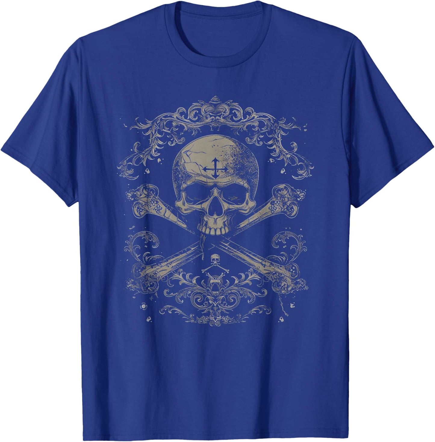 Skull & Crossbones, Pirate Vintage T-Shirt - T-Shirt | Royal