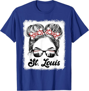 St. Louis Retro Baseball Love Messy Bun Girl Met At Game Day T-Shirt - T-Shirt | Royal