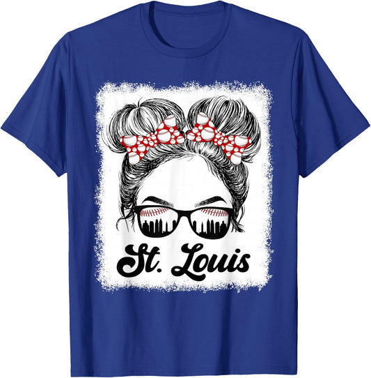 St. Louis Retro Baseball Love Messy Bun Girl Met At Game Day T-Shirt - T-Shirt | Royal