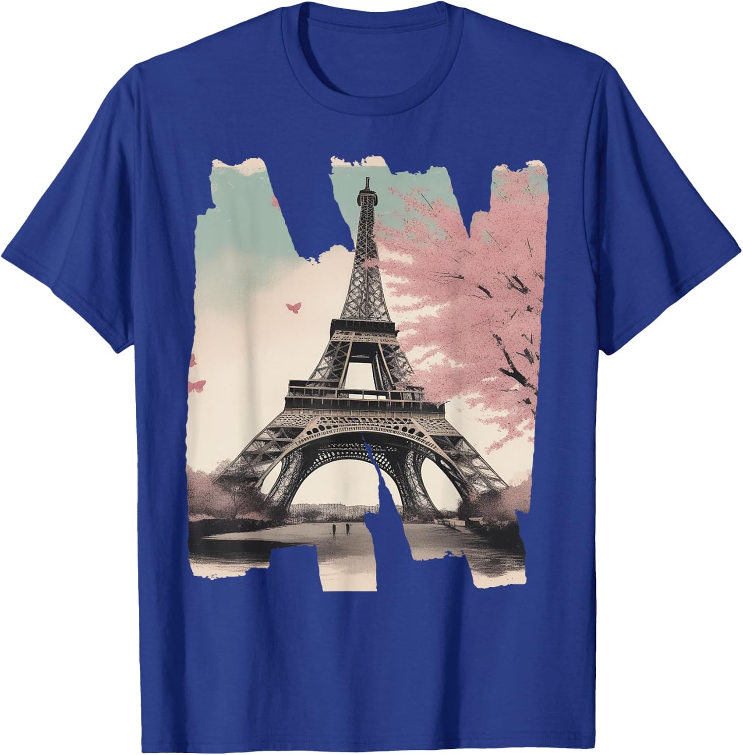 Eiffel Tower Souvenir Paris Cherry Blossom Bonjour French T-Shirt - T-Shirt | Royal