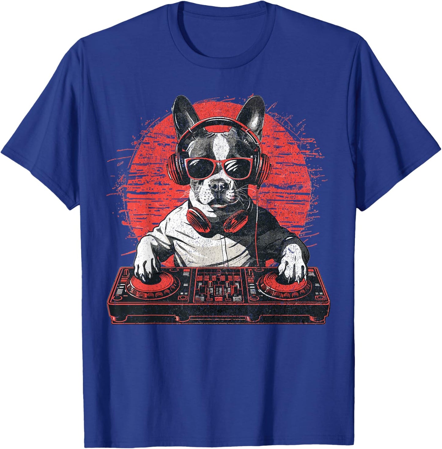 Funny Retro House DJ Boston Terrier Dog Disco Headphone Tech Women T-Shirt - T-Shirt | Royal