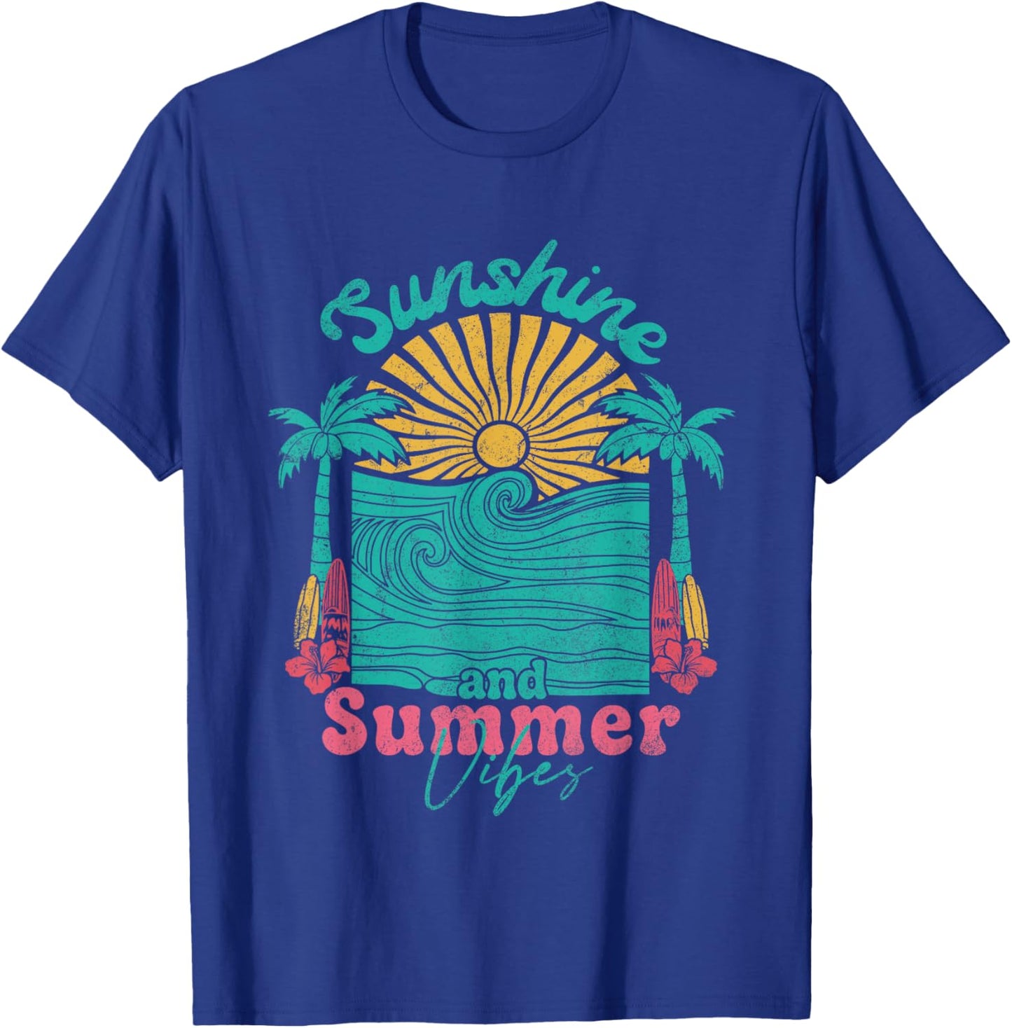 Sunshine and Summer Vibes Retro Beach Vacation Girls Trip T-Shirt - T-Shirt | Royal
