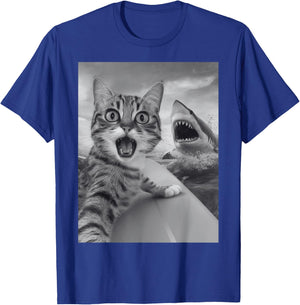 Funny Cat Selfie with Shark T-Shirt - T-Shirt | Royal
