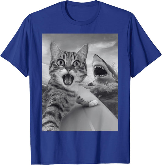 Funny Cat Selfie with Shark T-Shirt - T-Shirt | Royal
