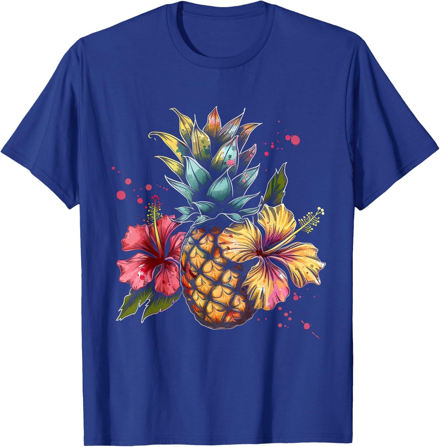 Pineapple And Hibiscus Flower Hawaii Summer Beach Women Kids T-Shirt - T-Shirt | Royal