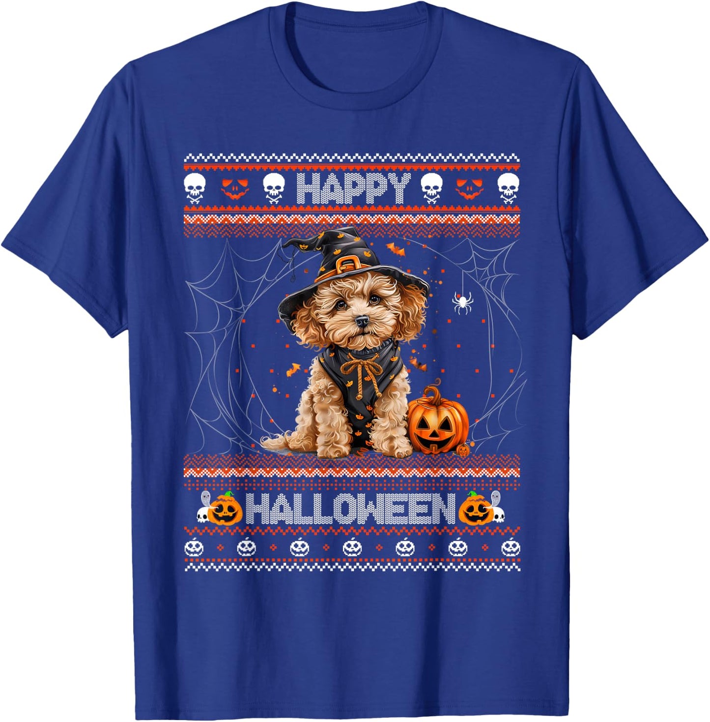 Happy Halloween Ugly Poodle Howl-o-ween Pumpkin Dog lover T-Shirt - T-Shirt | Royal