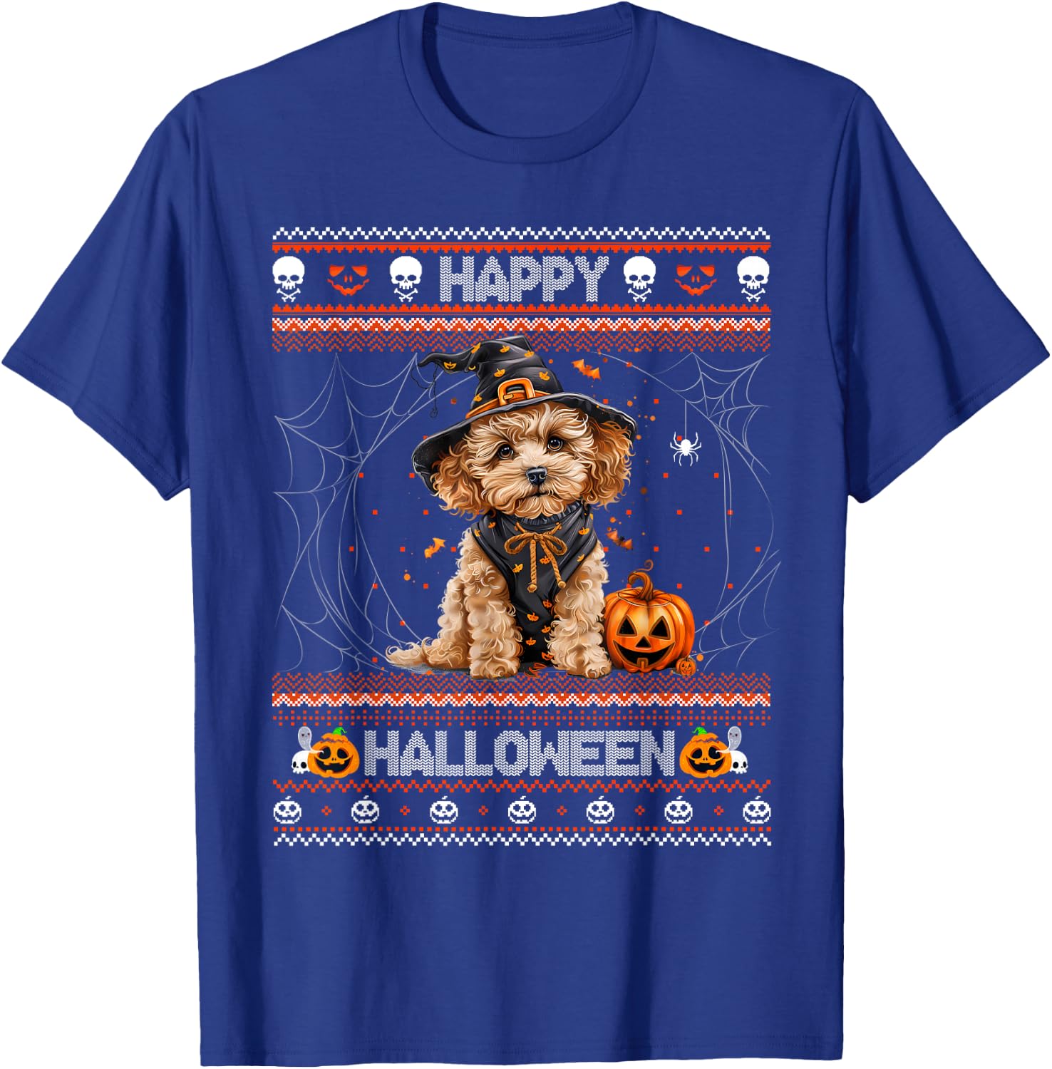 Happy Halloween Ugly Poodle Howl-o-ween Pumpkin Dog lover T-Shirt - T-Shirt | Royal