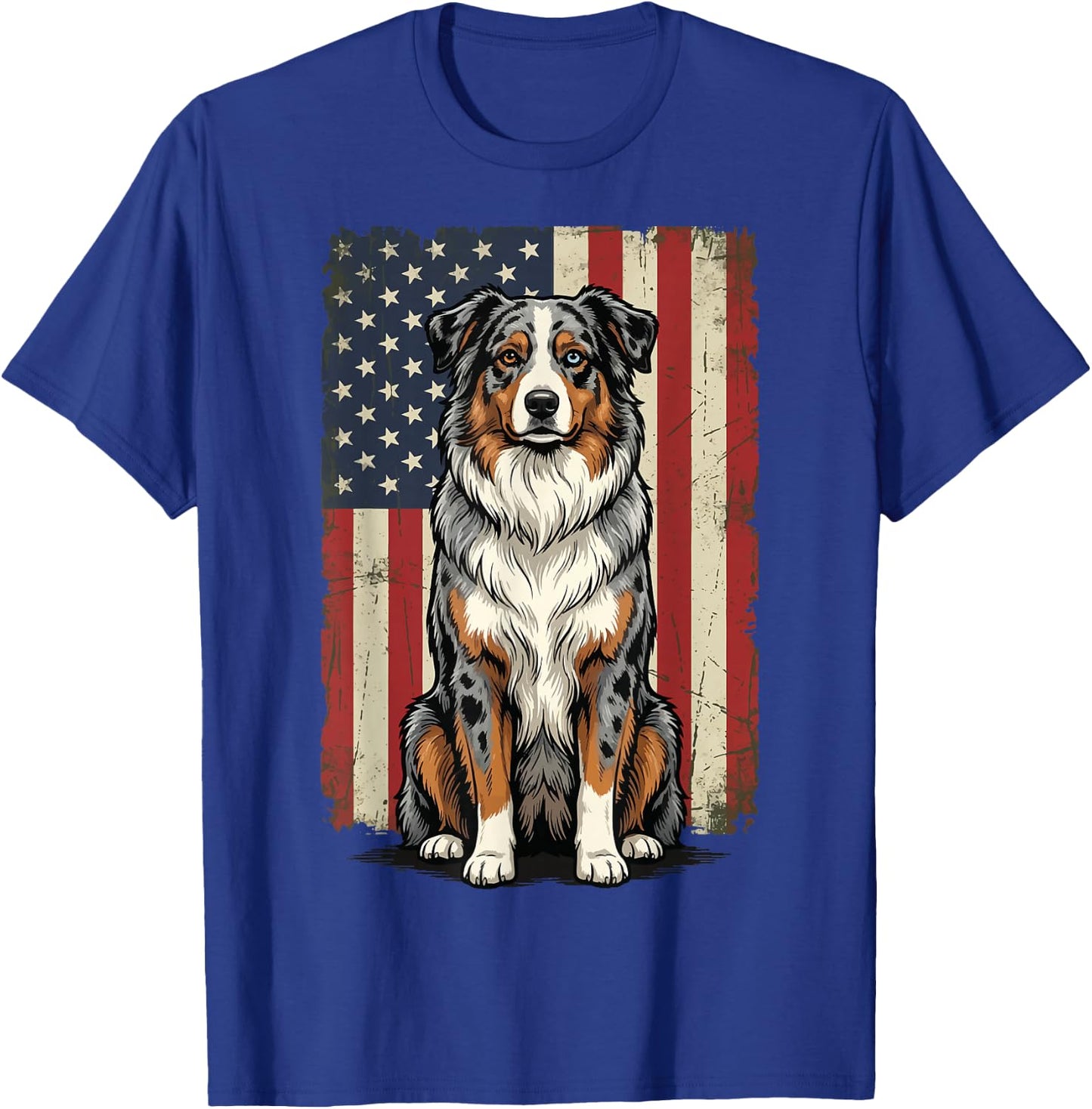 Australian Shepherd USA Flag 4th of July T-Shirt - T-Shirt | Royal