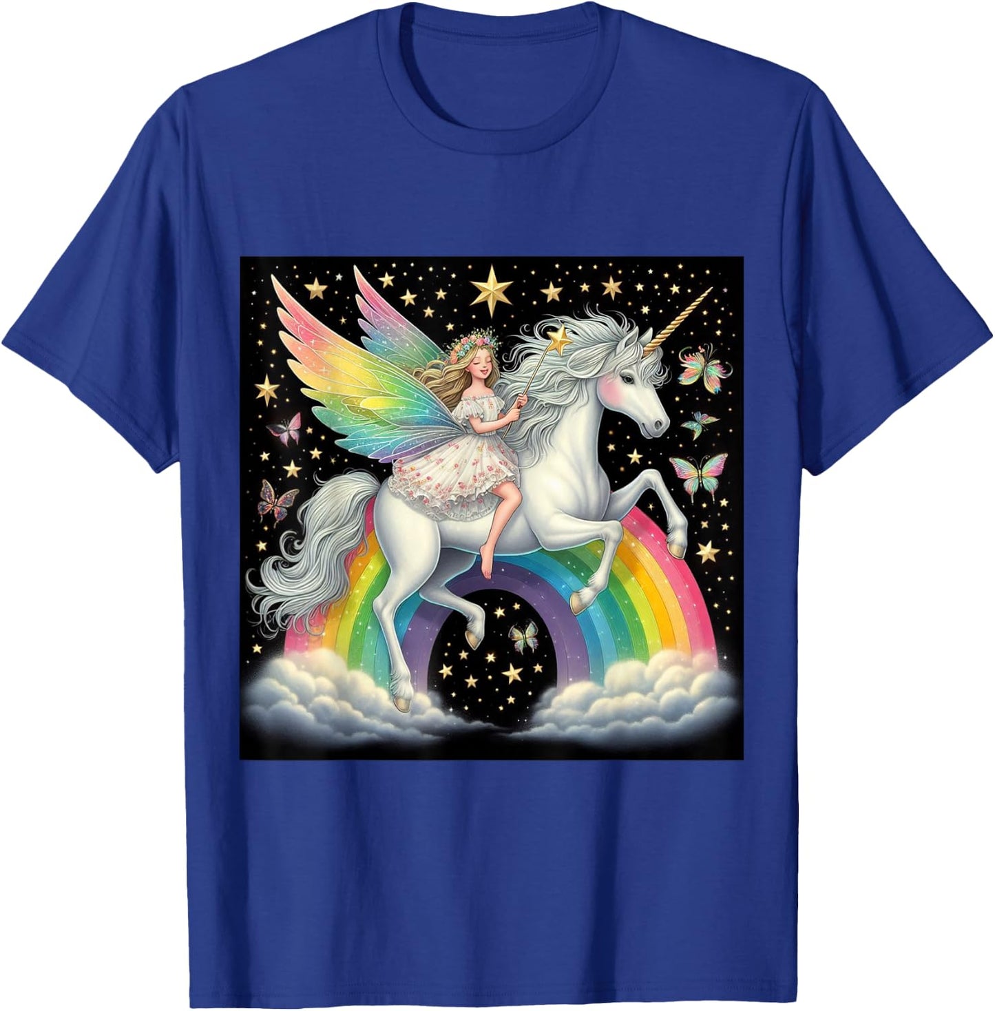 Fairy Riding A Unicorn Boys Girls Men Women Kids Adults T-Shirt - T-Shirt | Royal