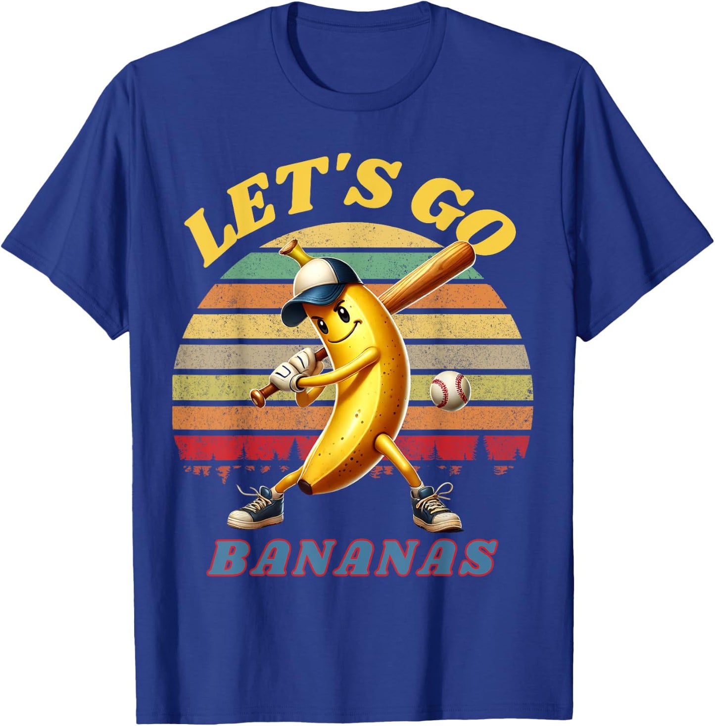 Lets Go Bananas Banana Playing Baseball Baseball Player Gift T-Shirt - T-Shirt | Royal