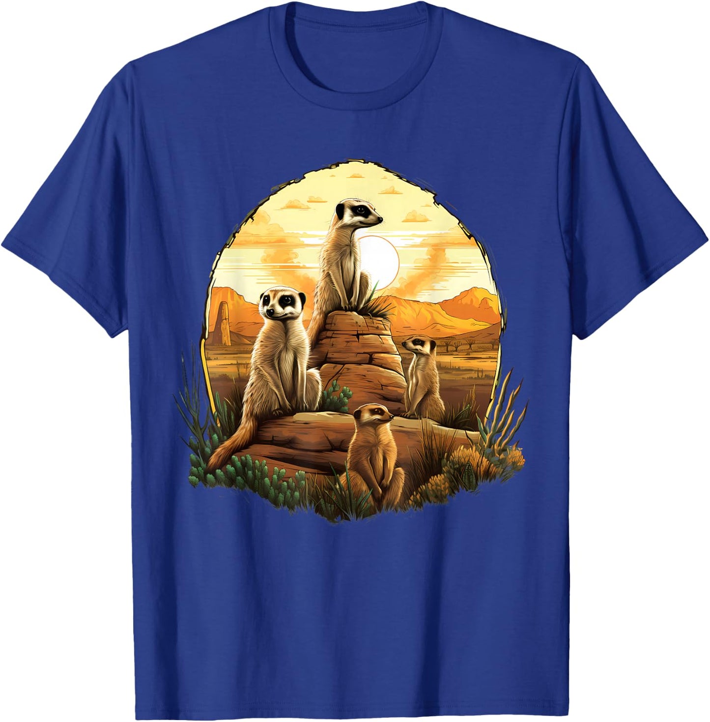 Meerkat Wildlife Savanna Sunset Artwork Colourful Drawing T-Shirt - T-Shirt | Royal