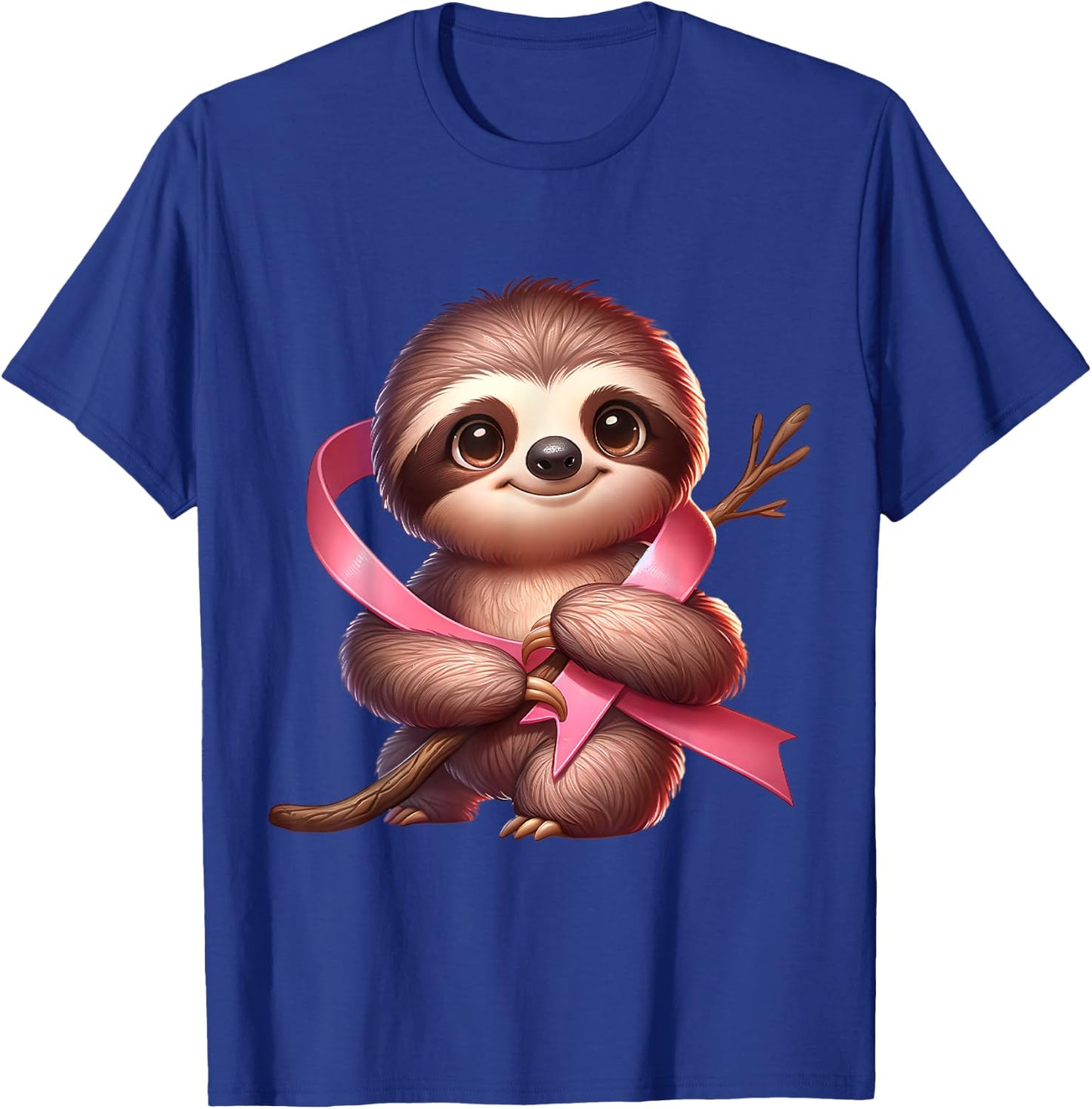 Breast Cancer Awareness Cute Sloth Pink Ribbon Animal T-Shirt - T-Shirt | Royal