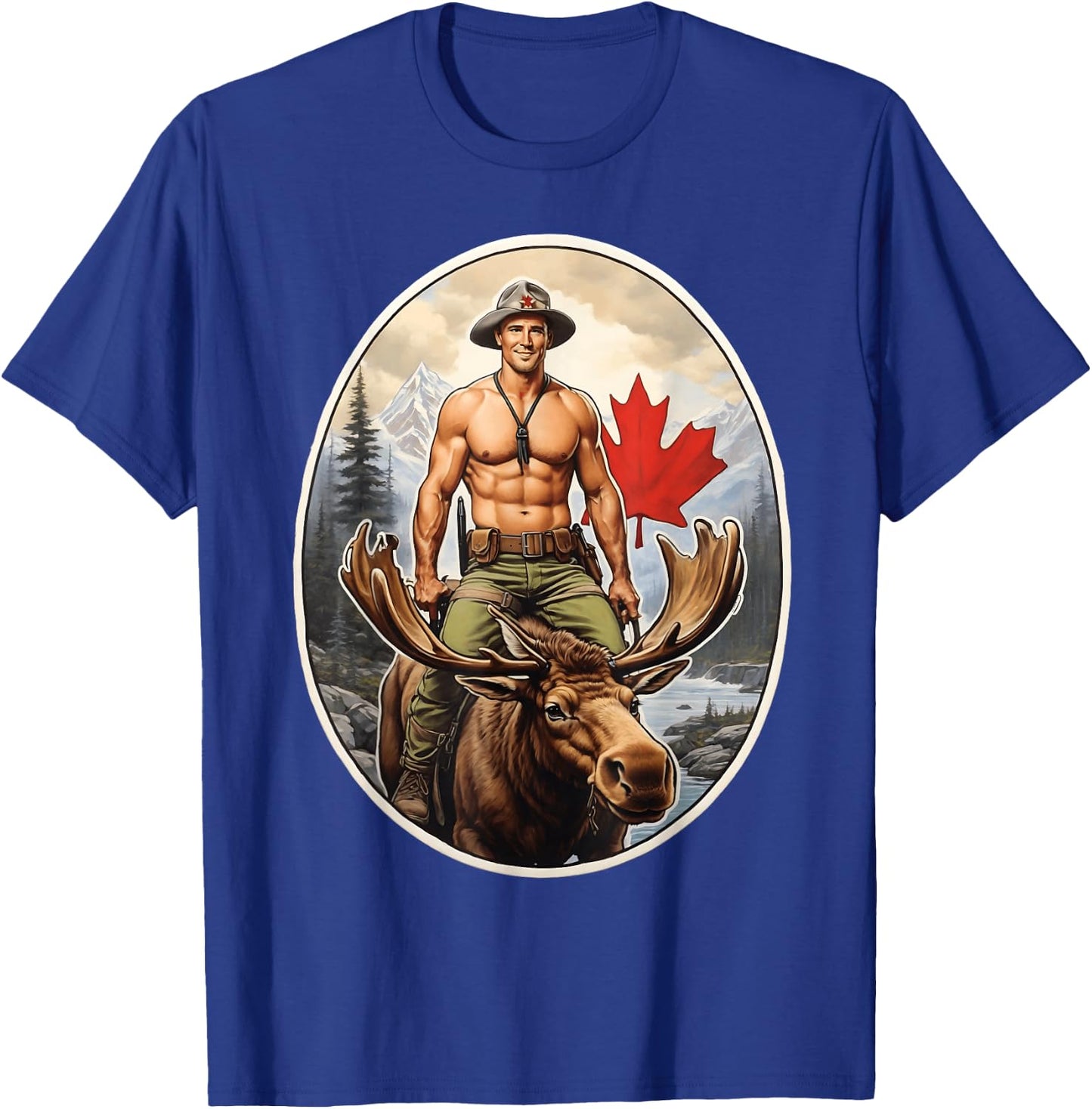 Canadian Mountie Adventure - Shirtless Rider Majestic Moose T-Shirt - T-Shirt | Royal