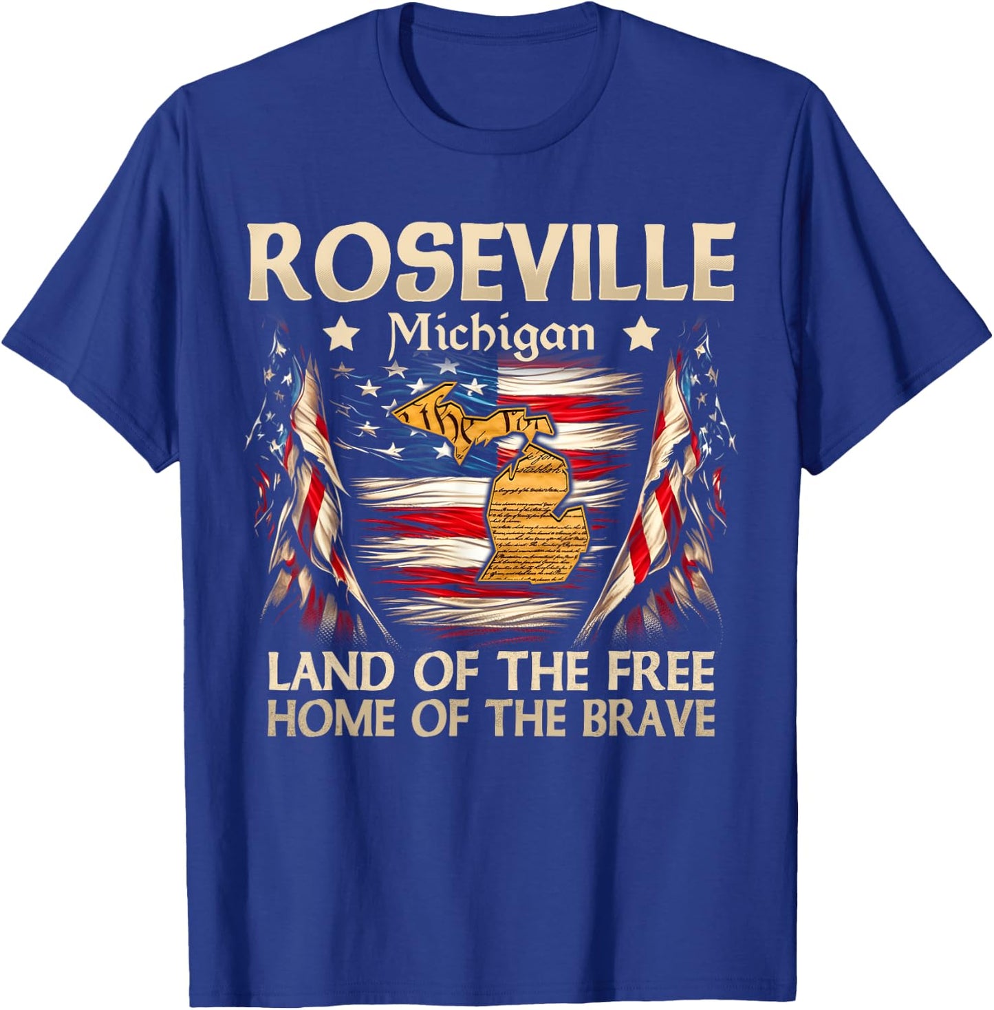 Roseville Michigan USA Flag 4th Of July T-Shirt - T-Shirt | Royal
