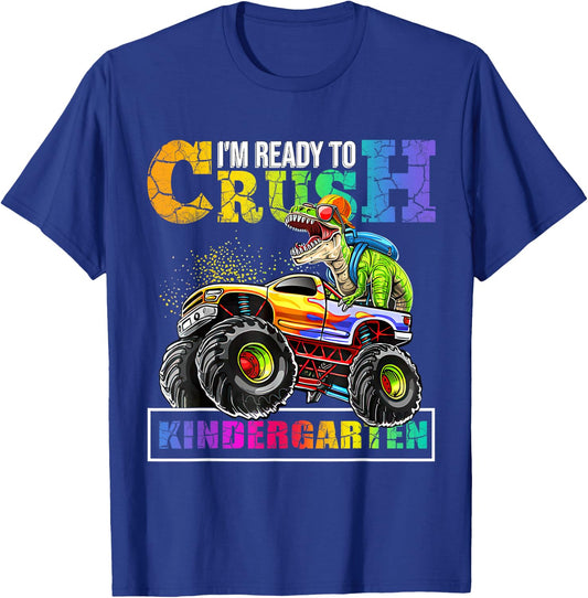 Back To School Boy Dinosaur I'm Ready To Crush Kindergarten T-Shirt - T-Shirt | Royal